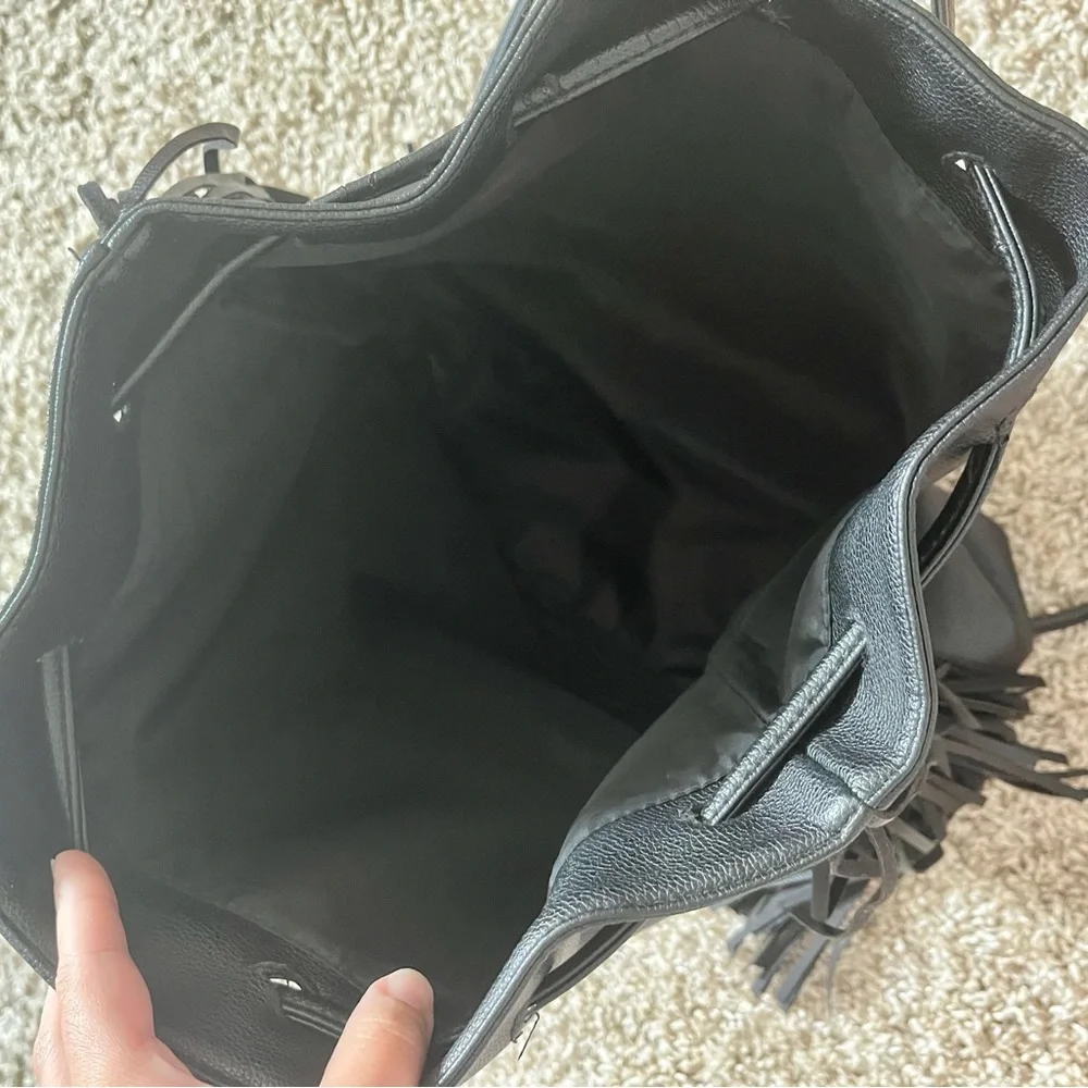 Victoria’s Secret Limited Edition Black Vegan Leather Drawstring Fringe Backpack